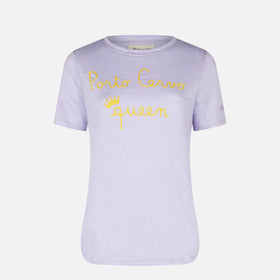 Leinen-T-Shirt mit „Porto Cervo Queen“-Stickerei