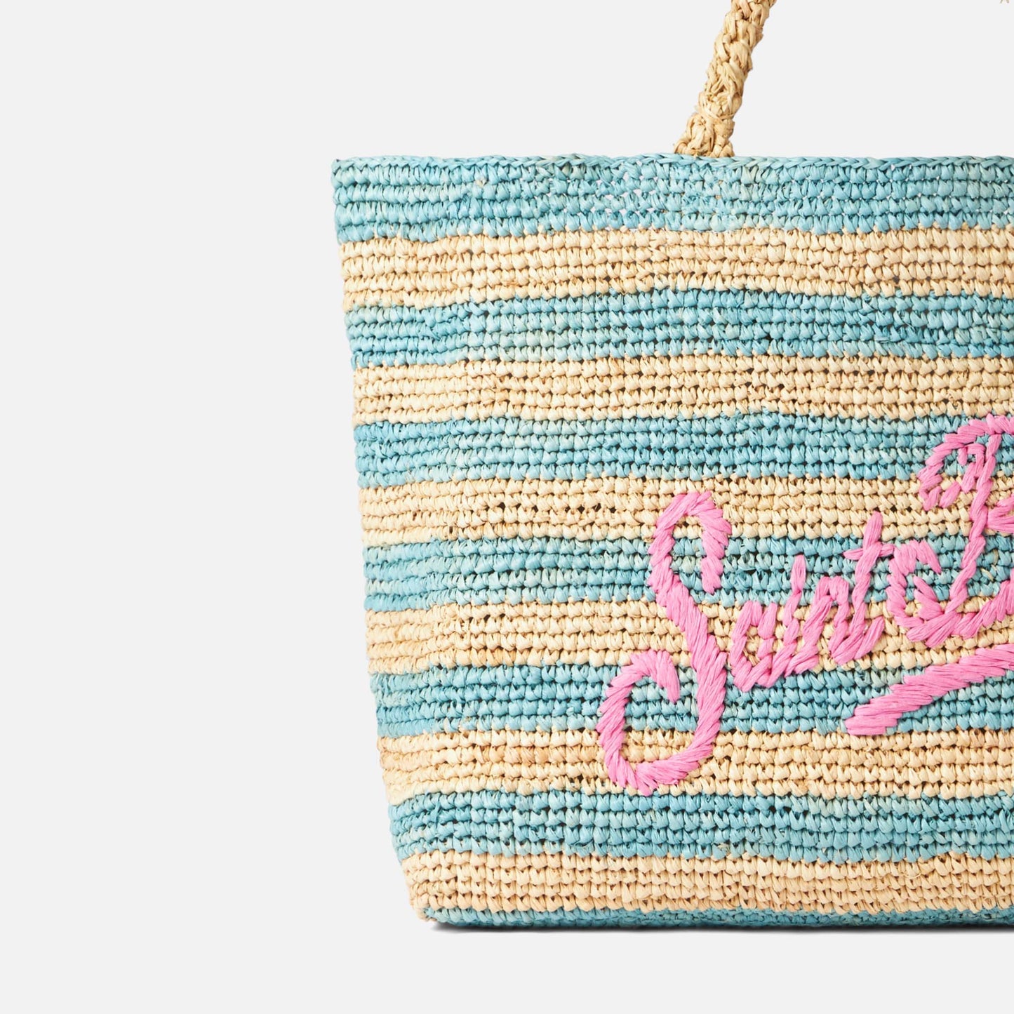 Borsa Ferdie in rafia con ricamo Saint Barth