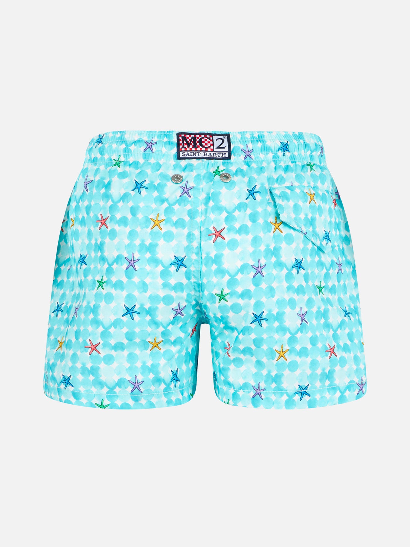 Hellblaue Badeshorts für Jungen mit Seestern-Print und bequemem Stoff