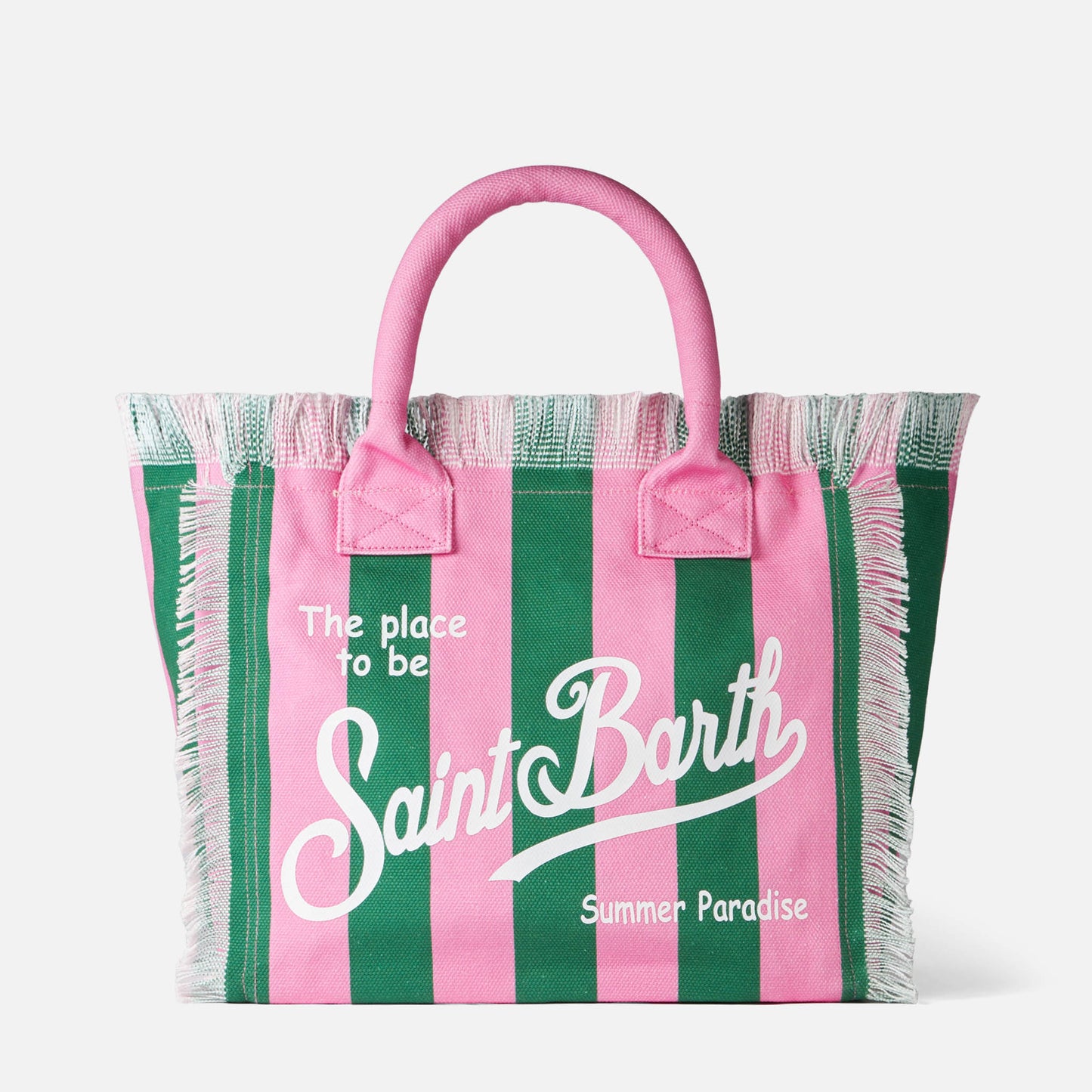Vanity Canvas-Umhängetasche mit rosa und grünen Streifen