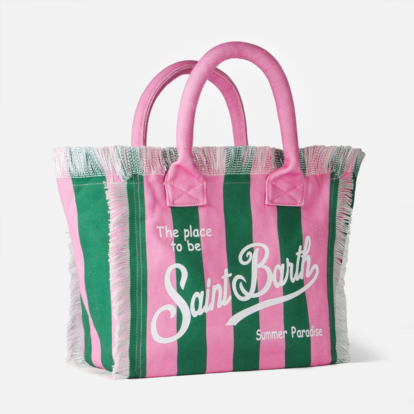 Vanity Canvas-Umhängetasche mit rosa und grünen Streifen