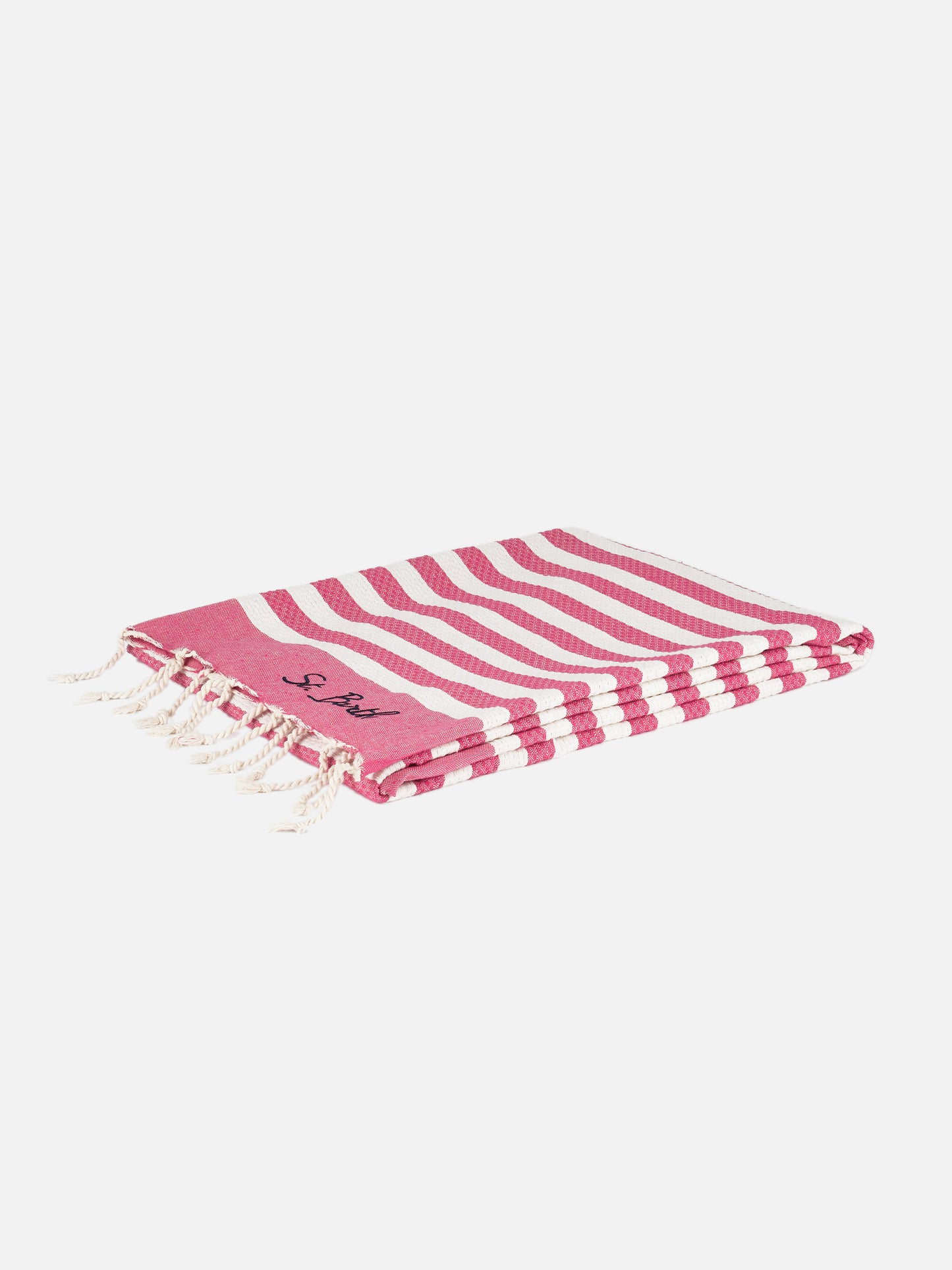 Telo mare in cotone Fouta con stampa a righe fucsia