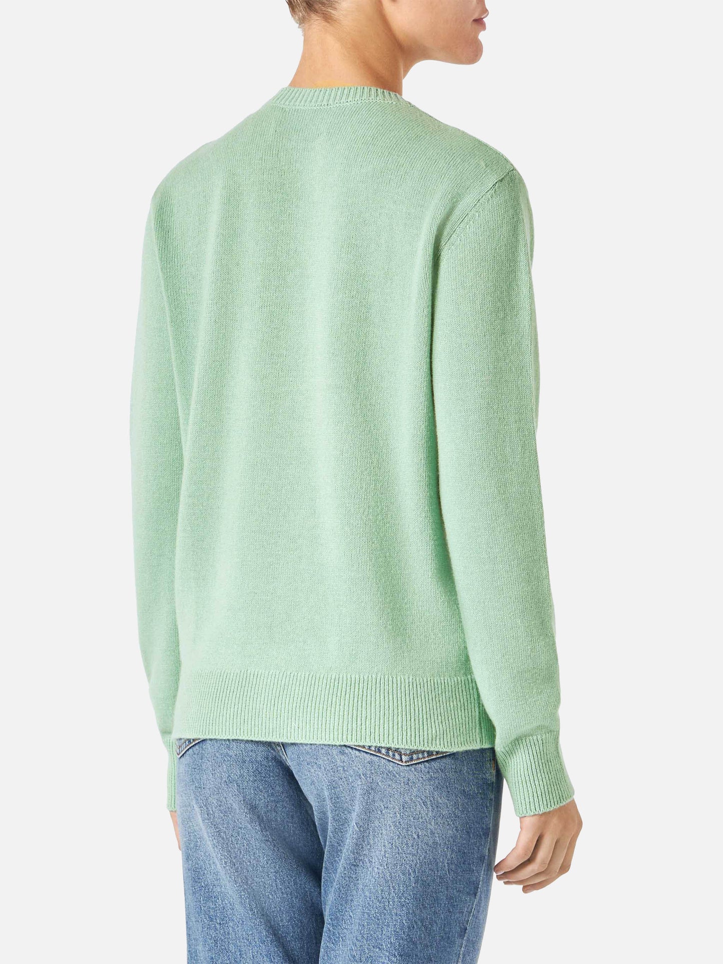 Woman green sweater with jacquard Vorrei non vorrei