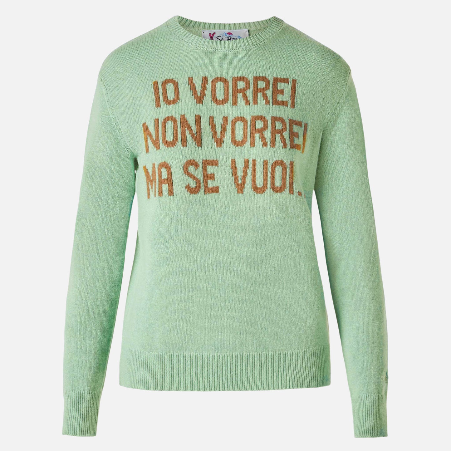 Woman green sweater with jacquard Vorrei non vorrei