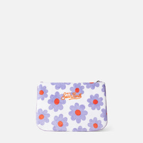 Parisienne-Clutch aus Frottee mit violettem und orangefarbenem Gänseblümchen-Print