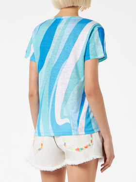 Woman linen t-shirt with wave print - MC2 Saint Barth