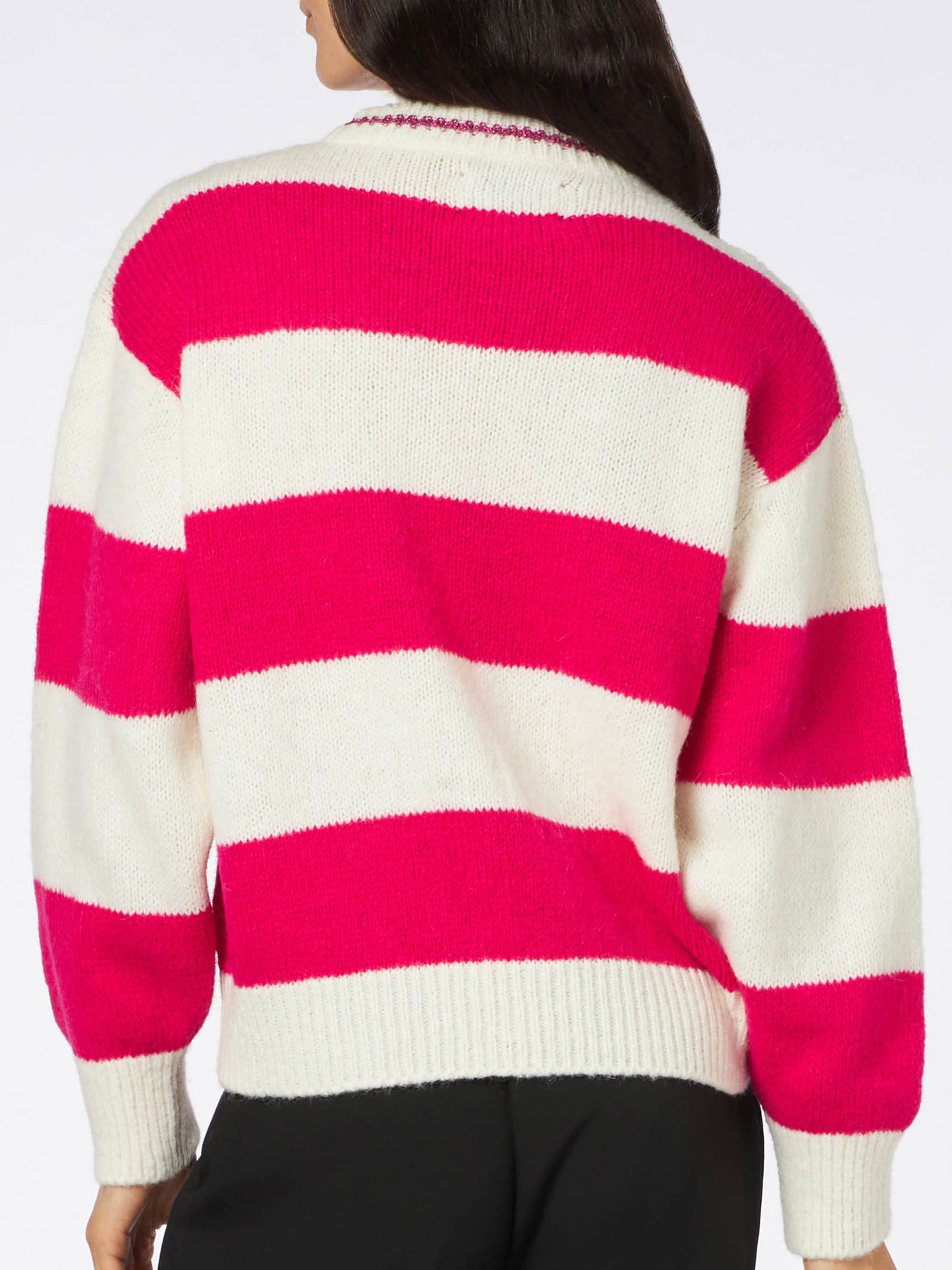 Woman boxy shape soft sweater with Fuori dalle righe embroidery