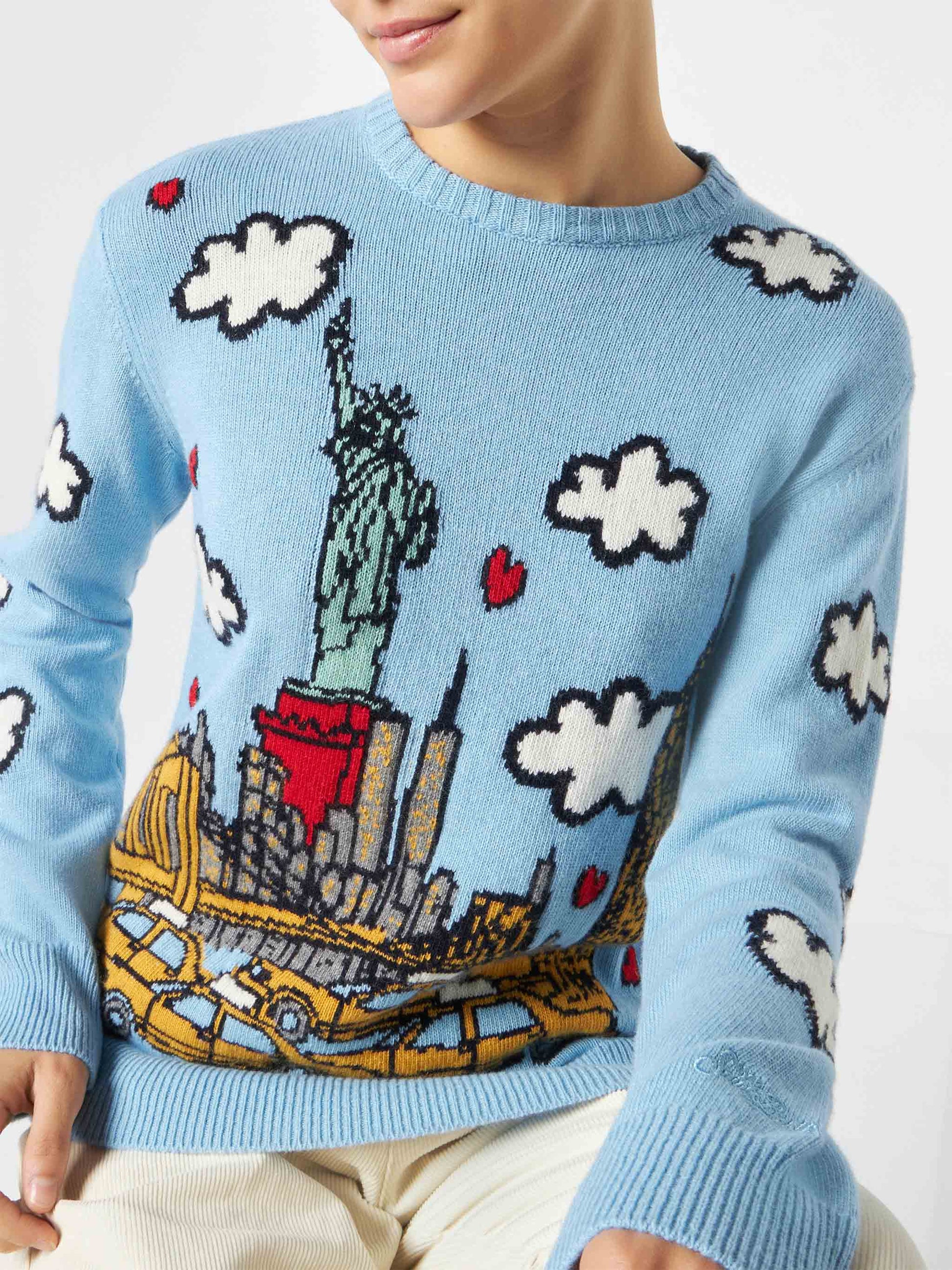 Woman crewneck sweater with New York postcard - MC2 Saint Barth