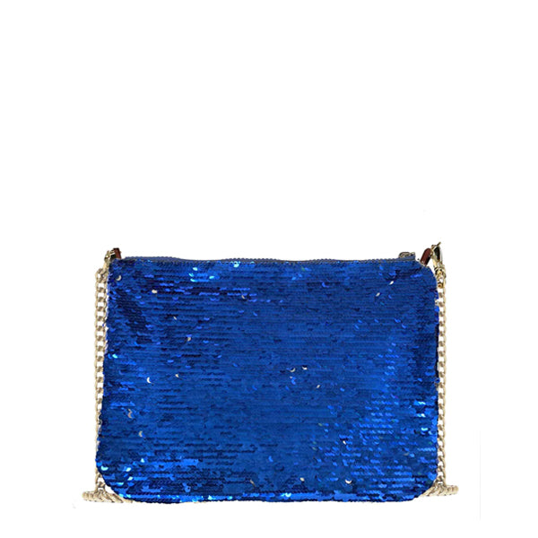 Pouch Parisienne in paillettes bluette con tracolla