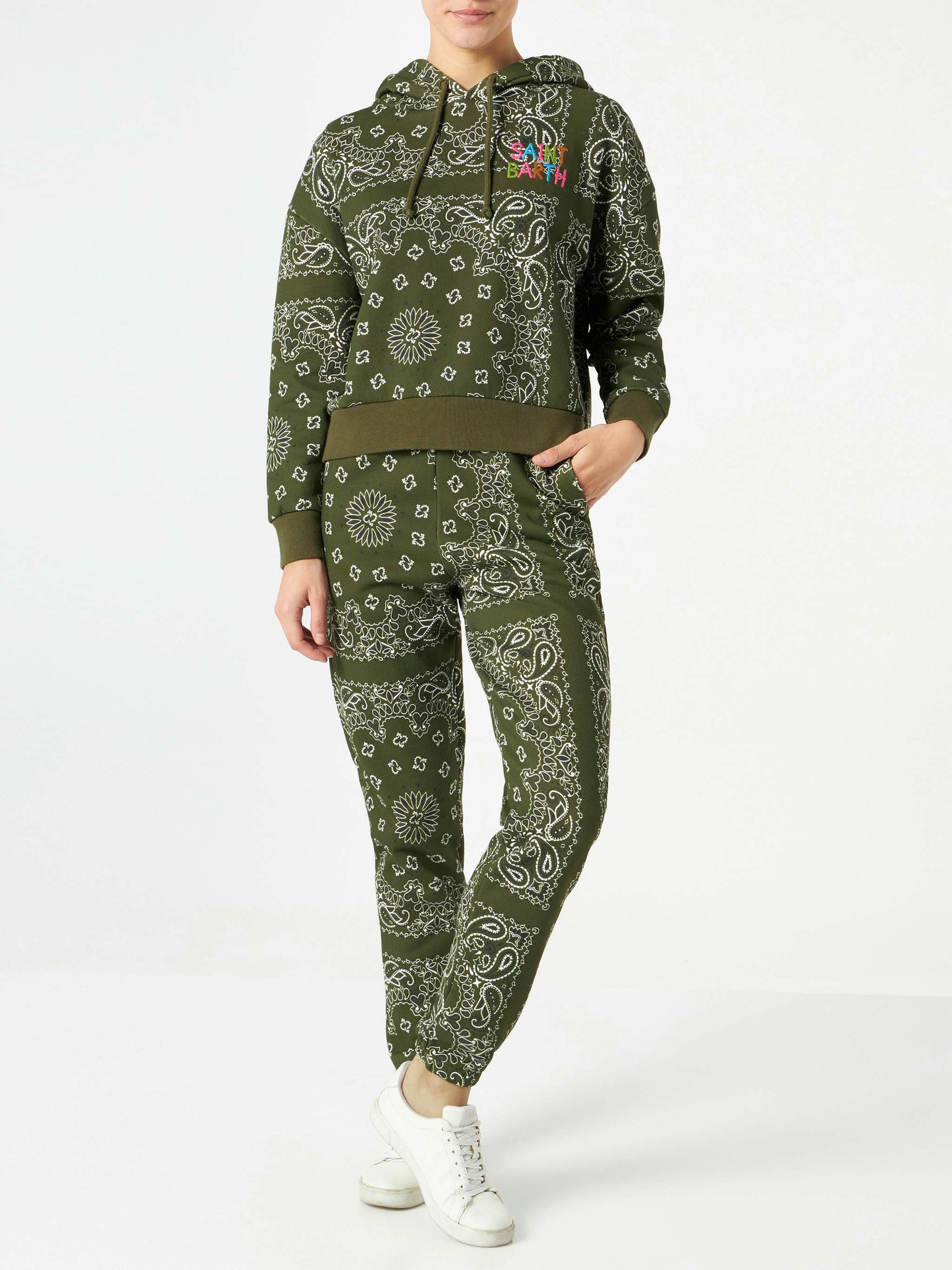 Woman fleece pants with green bandanna print - MC2 Saint Barth