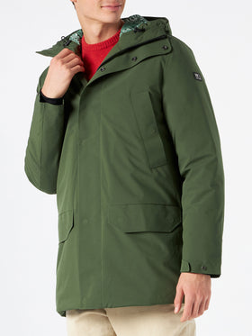 Man military green hooded parka Voyager with bandanna print - MC2 Saint Barth
