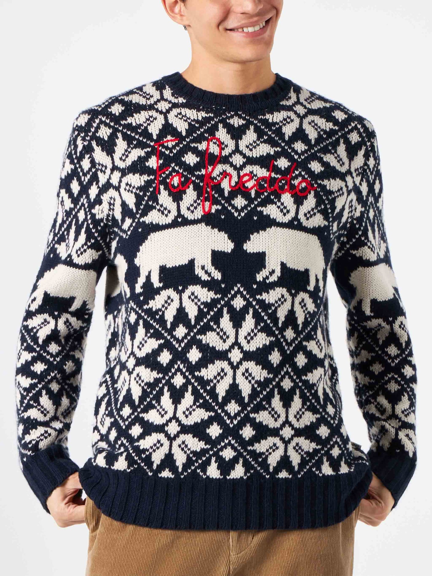 Maglione da uomo girocollo con fantasia norvegese