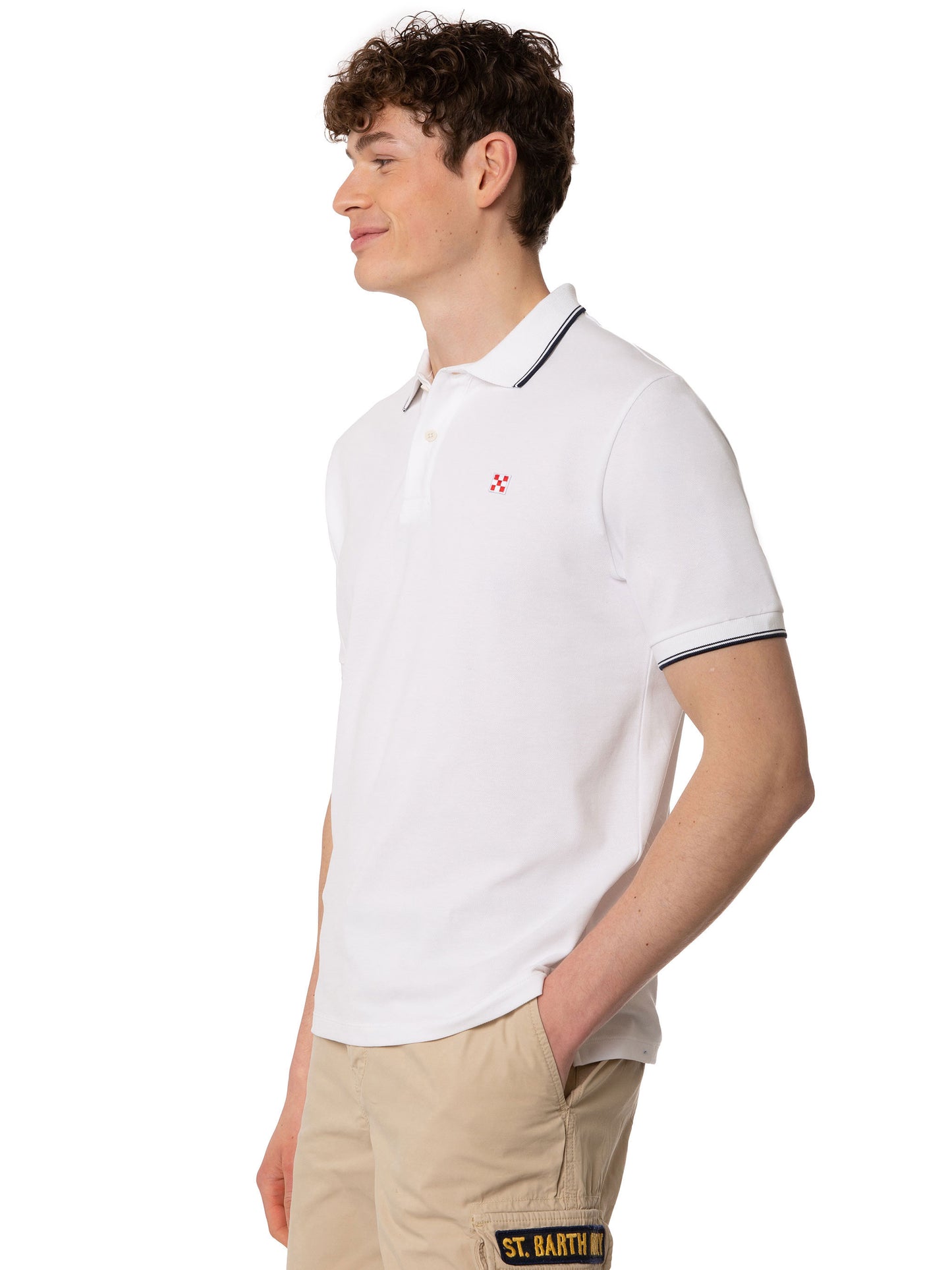Polo in piquet bianco con logo St. Barth