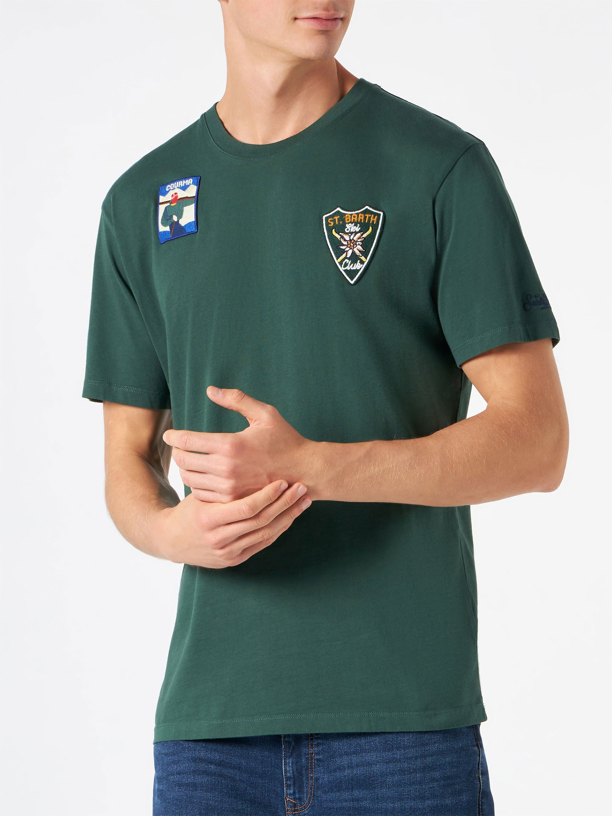 Man forest green t-shirt with patches - MC2 Saint Barth