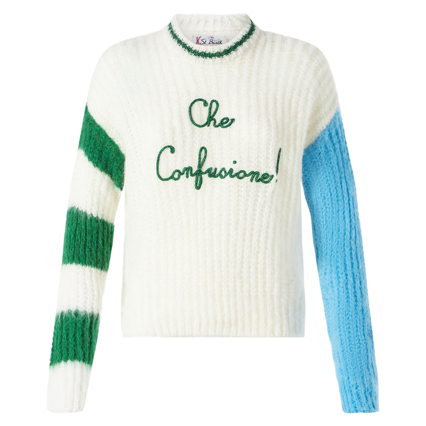 Woman brushed crewneck sweater with lettering