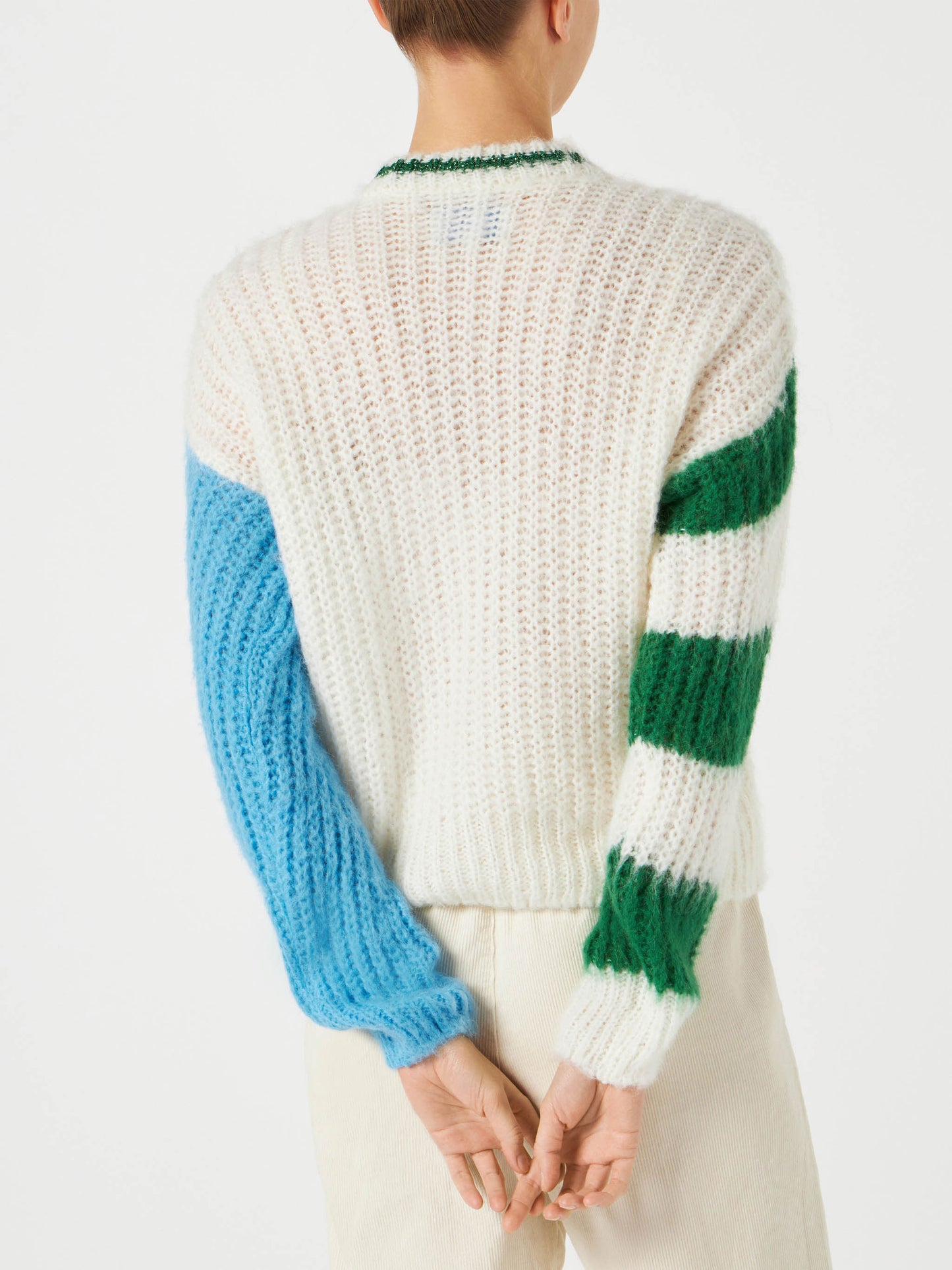 Woman brushed crewneck sweater with lettering