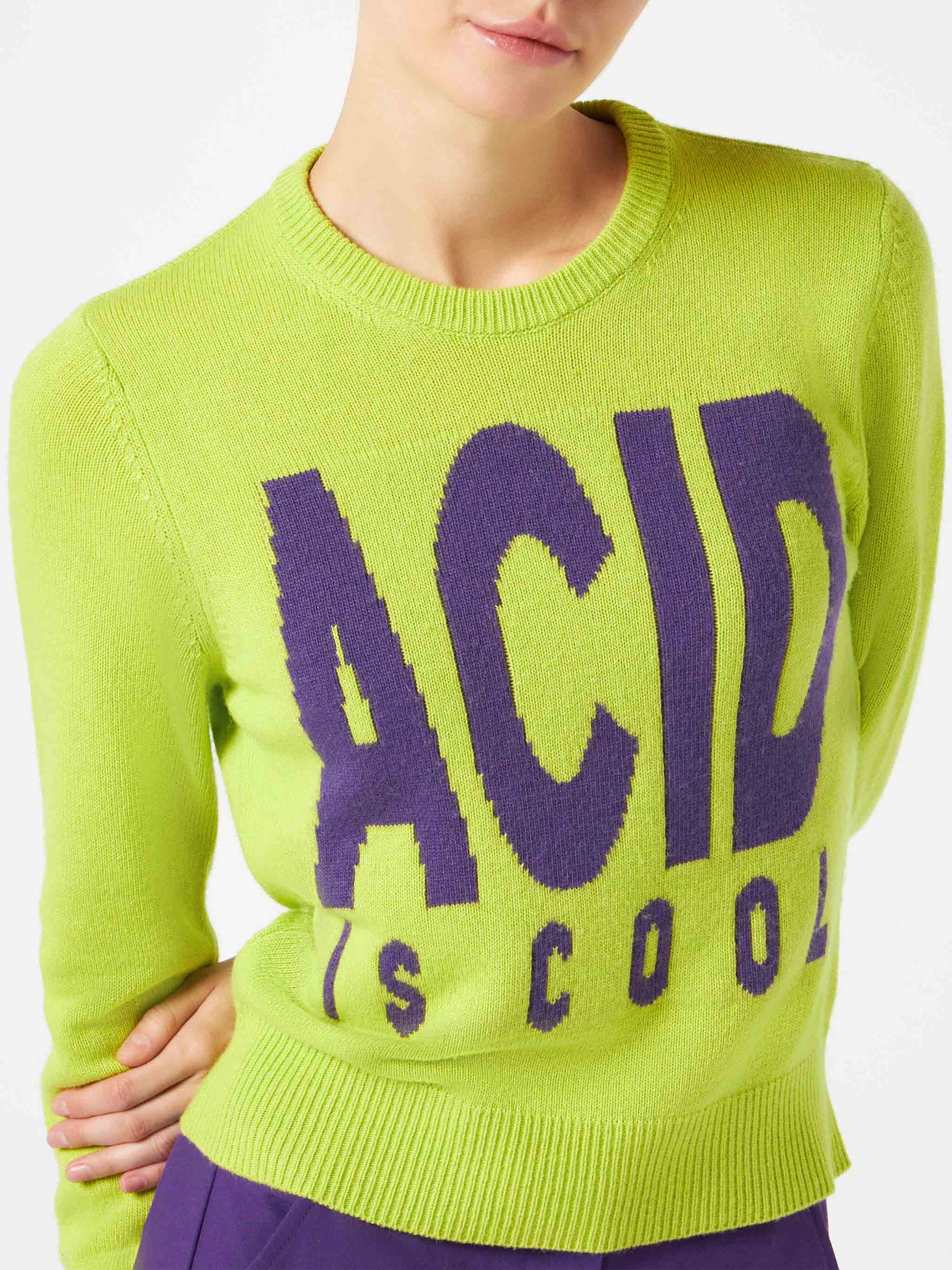 Woman acid green sweater "Acid is cool" - MC2 Saint Barth