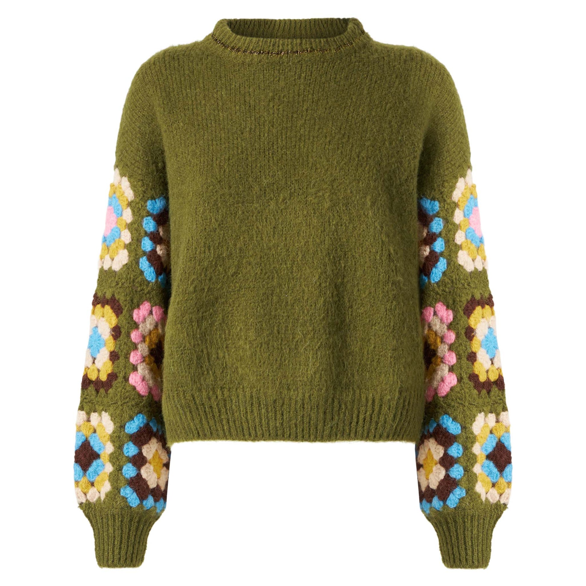 Woman ultra soft crewneck with handmade crochet sleeves - MC2 Saint Barth