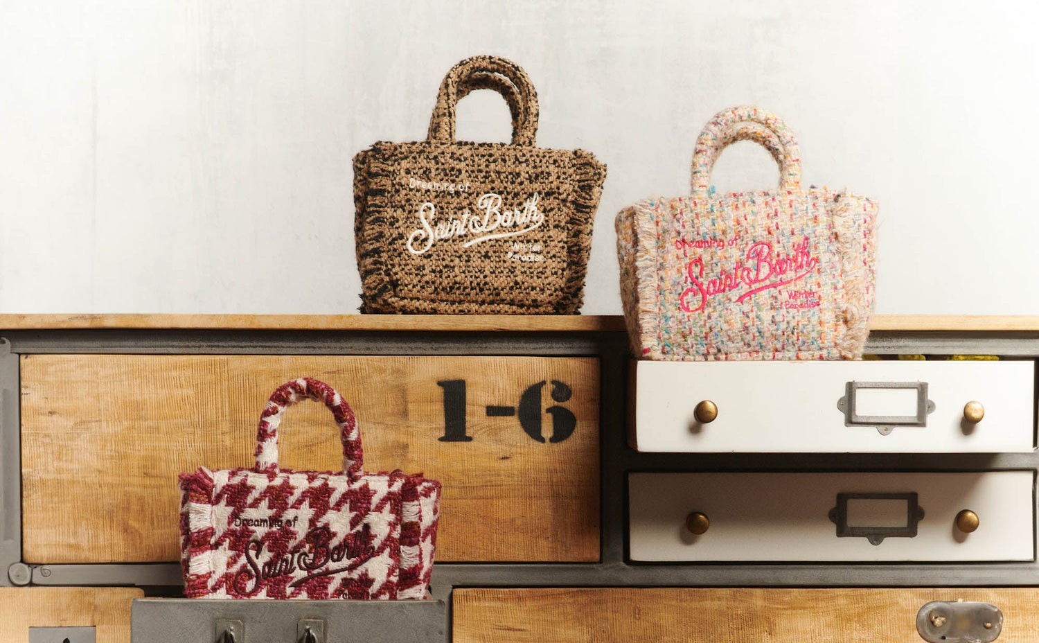 Tweed and knitted bags