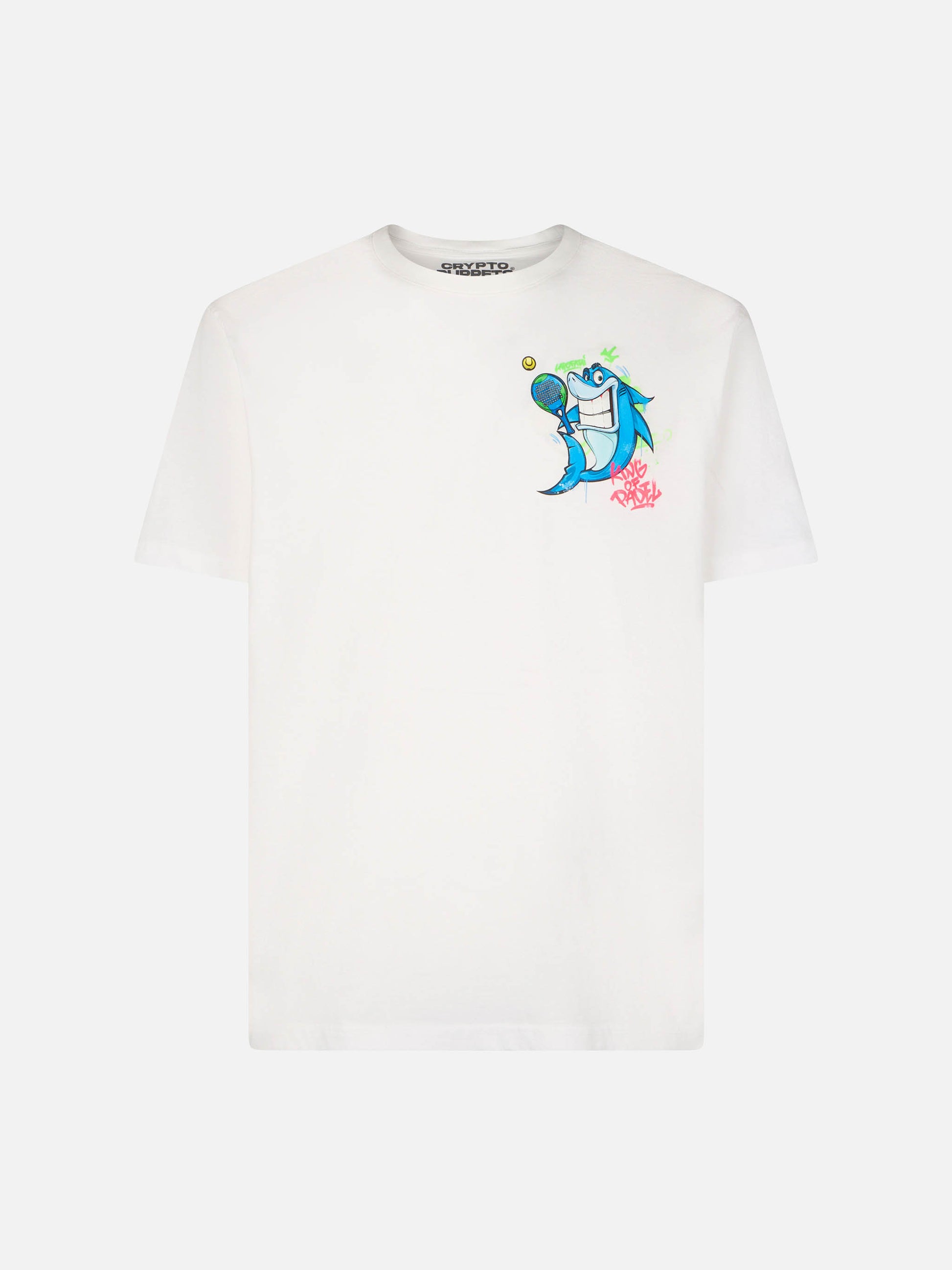 Boy cotton t-shirt with cryptopuppets shark print | CRYPTOPUPPETS SPECIAL EDITION - MC2 Saint Barth