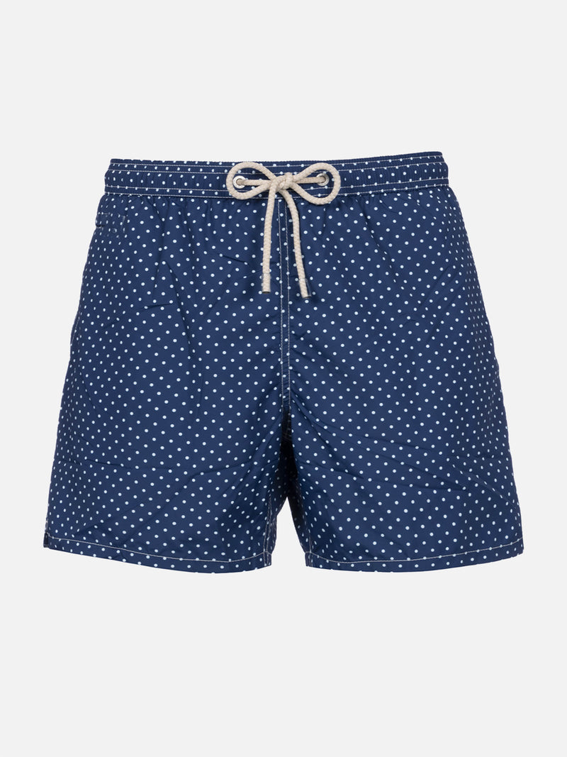 Boy lightweight fabric swim-shorts Jean Lighting with polka dots print