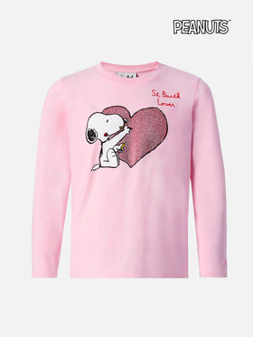 Penny Langarm-T-Shirt aus Baumwolle in Rosa mit Snoopy-Print und Strassapplikationen | PEANUTS SONDEREDITION