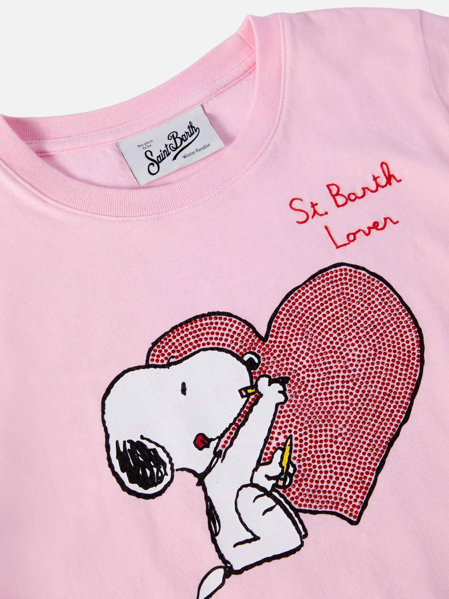 Penny Langarm-T-Shirt aus Baumwolle in Rosa mit Snoopy-Print und Strassapplikationen | PEANUTS SONDEREDITION
