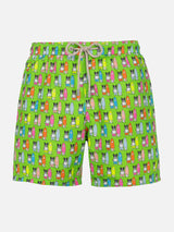 Man lightweight fabric swim-shorts Lighting Micro Fantasy with surfer dogs print