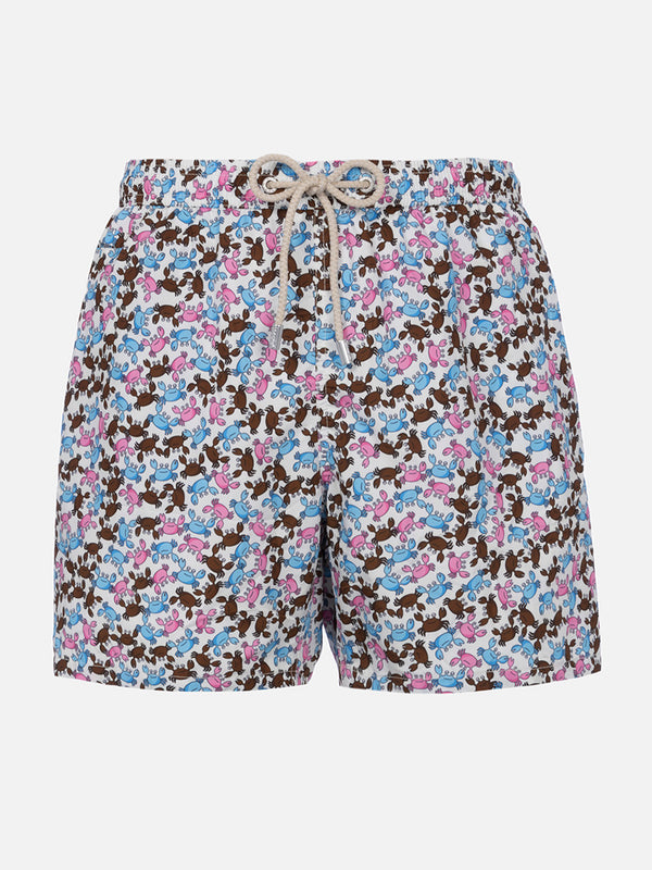 Man lightweight fabric swim-shorts Lighting Micro Fantasy with crabs print