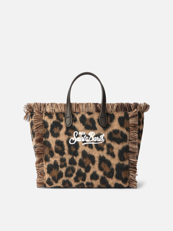 Colette wooly handbag with animalier print and logo embroidery