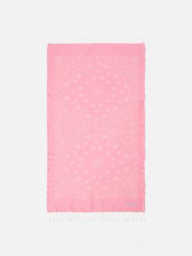 Foutas cotton Jaquard beach towel with pink bandana pattern