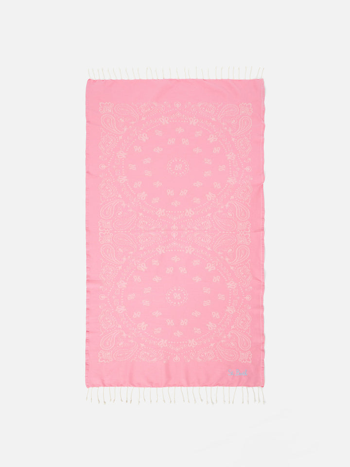 Foutas cotton Jaquard beach towel with pink bandana pattern