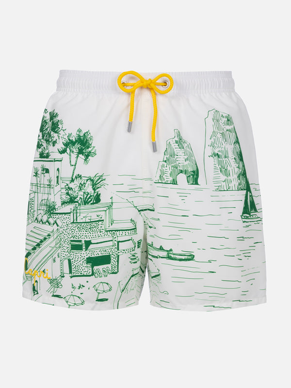 Man mid-length Gustavia swim-shorts with Capri placed print