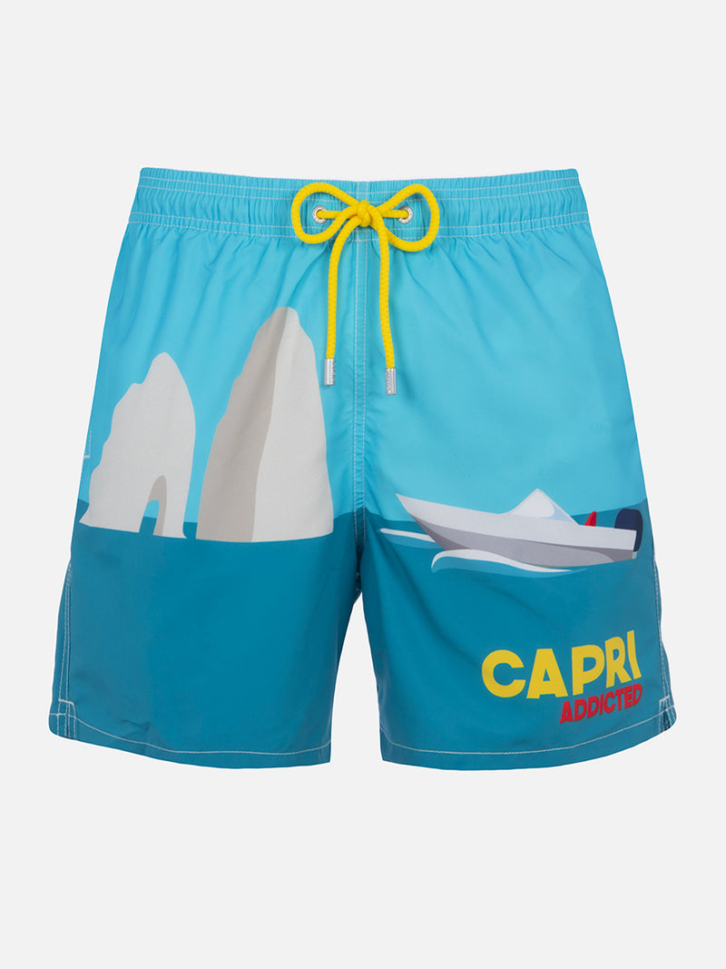 Man mid-length Gustavia swim-shorts with Capri placed print