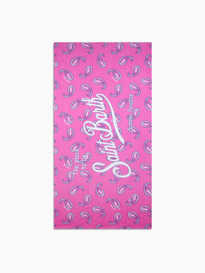 Soft terry beach towel with pink paisley print - MC2 Saint Barth