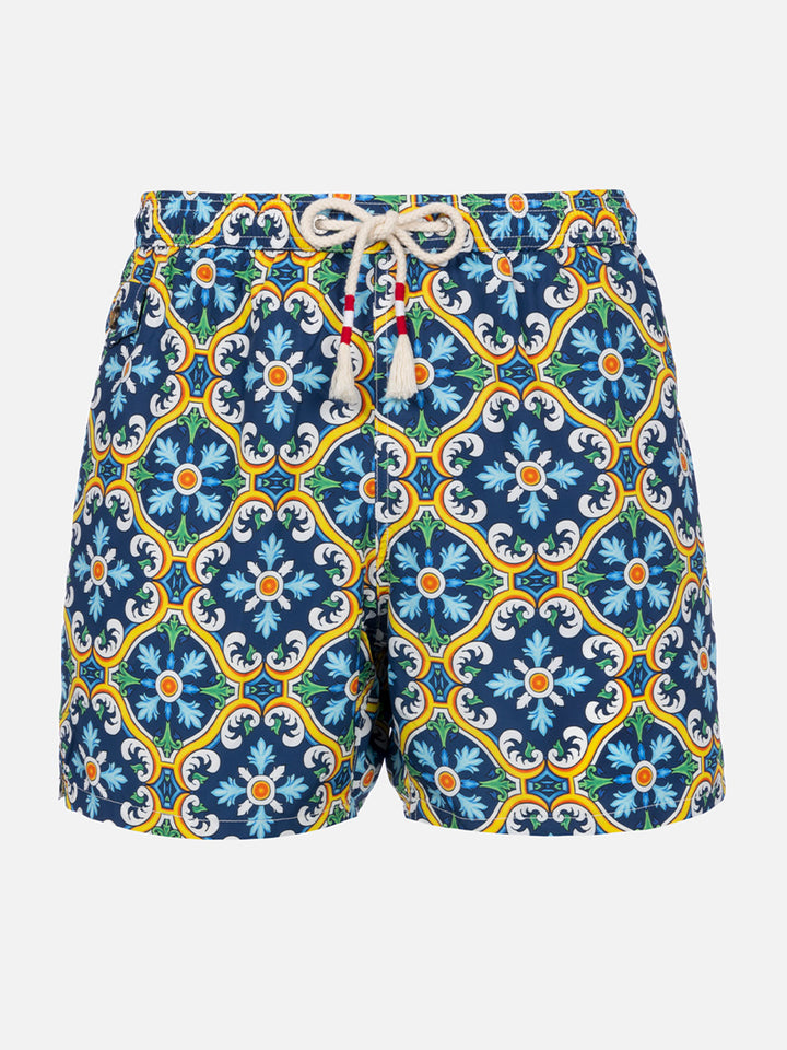 Herren-Badeshorts Lighting 70 aus leichtem Stoff mit Majolika-Print