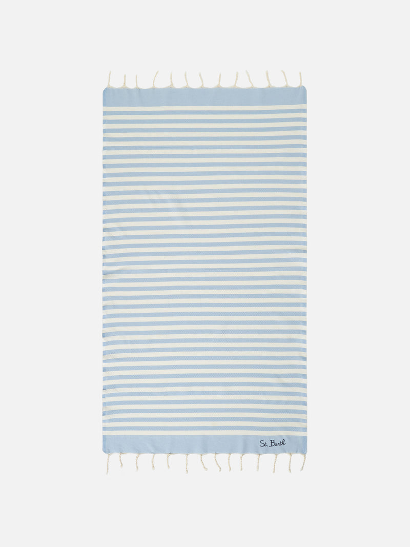 Cotton beach towel Fouta with light blue striped print