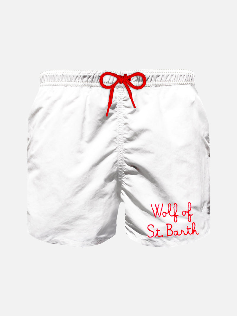 Boy swim shorts with Wolf of St. Barth embroidery