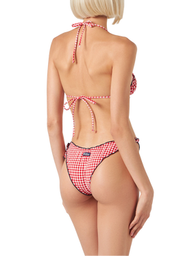 Woman ruffled cheeky swim briefs with gingham print