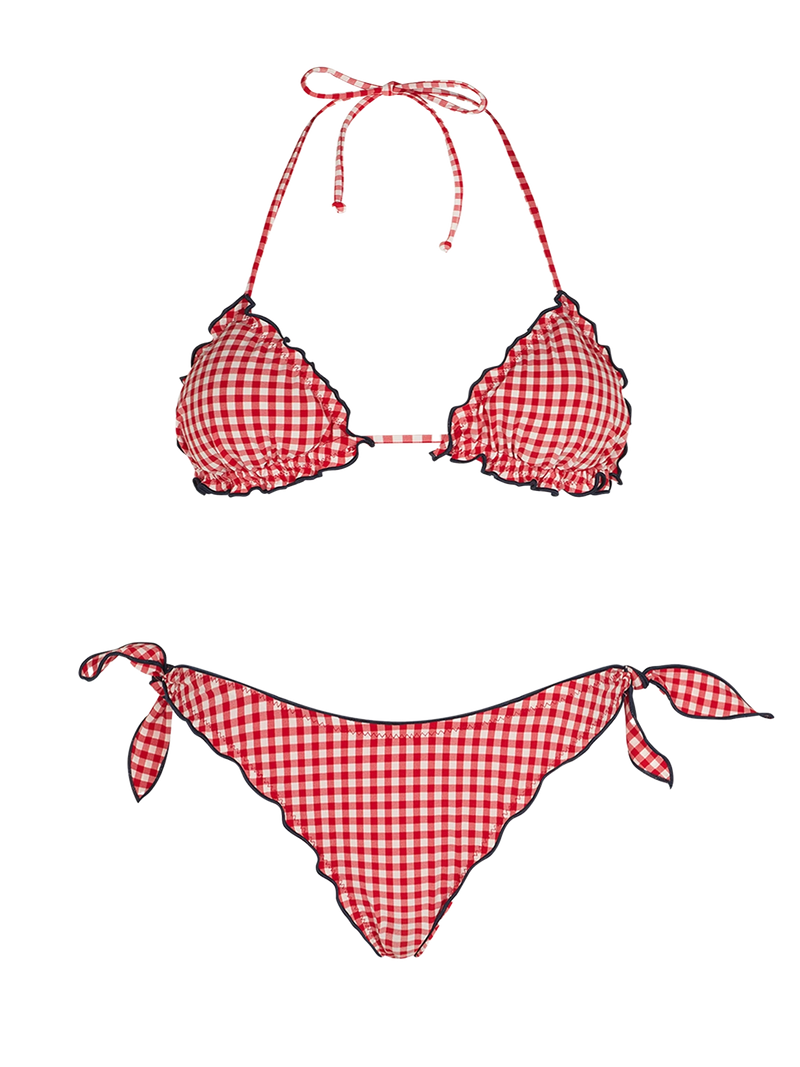 Woman triangle bikini with gingham print