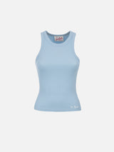 Woman rib-knit light blue cotton tank top Ada