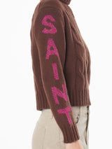 Woman turtleneck braided sweater with Saint Moritz jacquard print