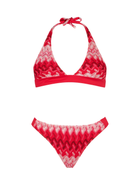 Multicolor red chevron knitted triangle bikini