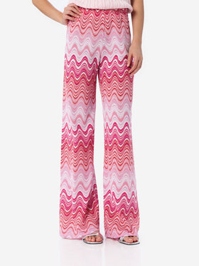 Pantalon rose femme à jambe large en maille raschel Amalia 