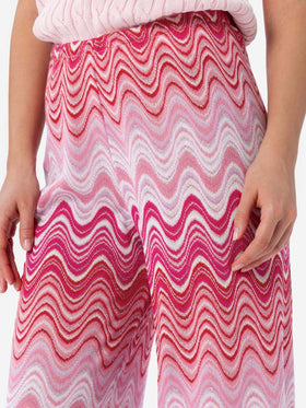 Pantalon rose femme à jambe large en maille raschel Amalia 