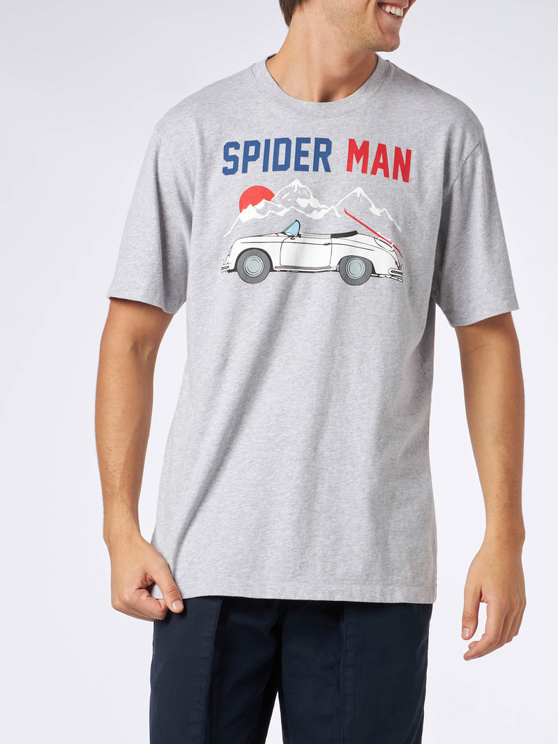 T-shirt da uomo in cotone pesante con stampa Spider Man e carretto