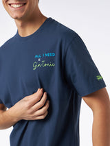 T-shirt da uomo in cotone pesante con ricamo All I need is Gin Tonic