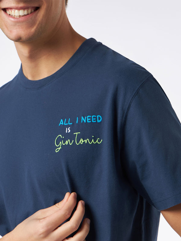 T-shirt da uomo in cotone pesante con ricamo All I need is Gin Tonic