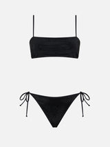 Bikini da donna a fascia nero con strass