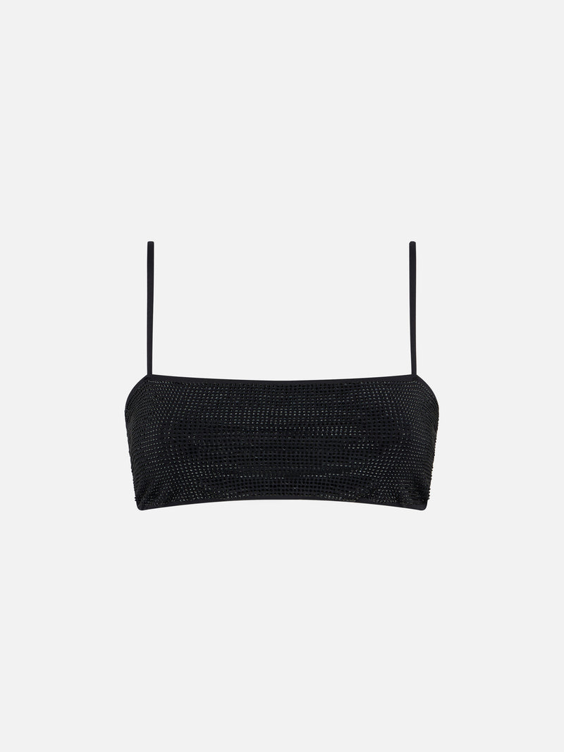 Schwarzes Bandeau-Top für Damen mit Strasssteinen